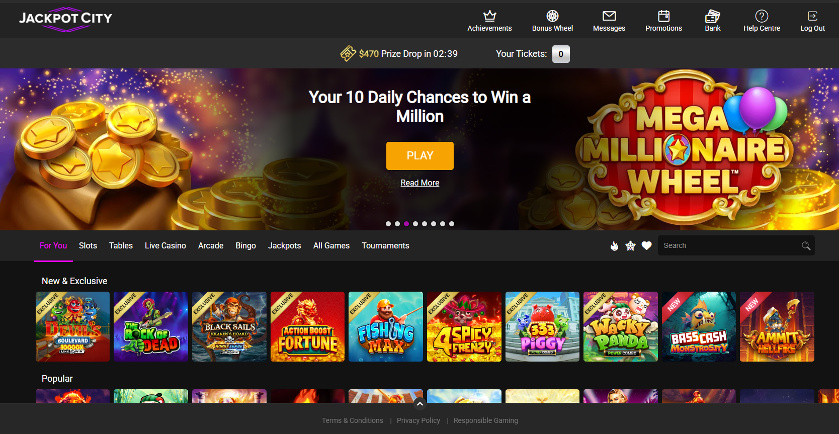 Jackpot City casino homepage screenshot
